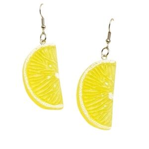 Lemon Citrus Slice Earrings with silver tone hardware new without tag